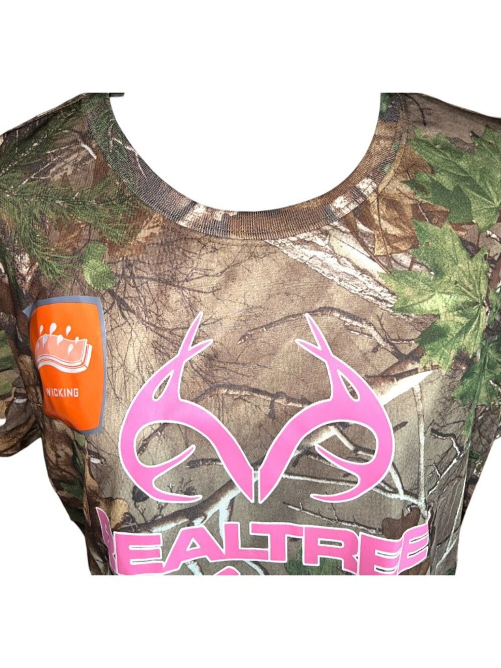 Realtree Womens Camo T-Shirt L/G Pink Logo Polyester Crew Neck Hunting Tee - Picture 10 of 13